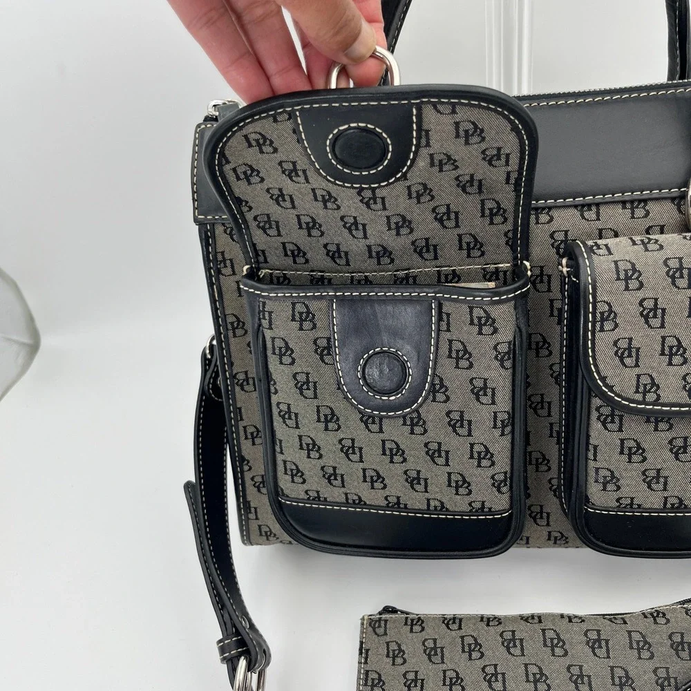 Dooney & Bourke Satchel Bag Wallet Set Black Monogram Signature Handbag Y2K